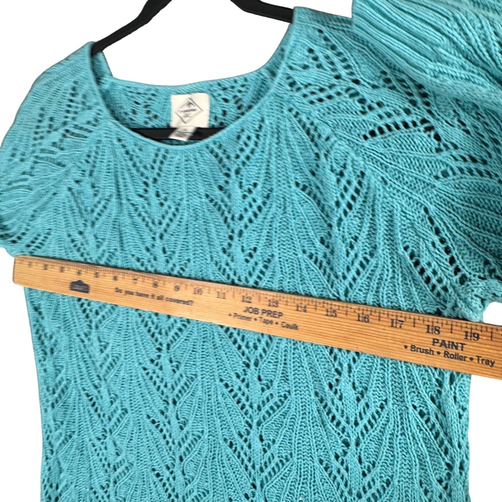 St.‎ John's Bay Teal Blue Lace Crochet Knit Cottagecore Grannycore Sweater Top S - Picture 4 of 6